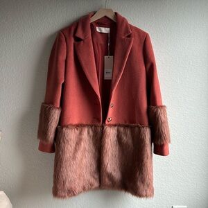 Keepsake Faux Fur Coat, Size Medium, in Terracotta